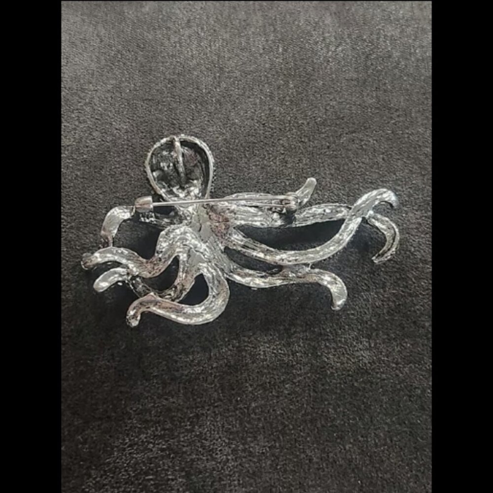 Blue Octopus Rhinestone Brooch - Picture 2 of 2